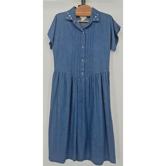 Vtg‎ 1970’s Jean Dress Full Skirt Fitted Bodice Union Made Cottagecore S70.s - Picture 1 of 7